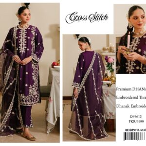 Cross Stitch Premium Dhanak Suit – Full Embroidery Shawl & Heavy Front | Rs.3650